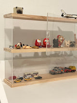 Clear Acrylic Display Shelf Case for Mini Funko Pop, Wooden Display Stand Riser 2 Layer Storage Rack for Decoration Action Figures Collectibles Toys, ELEpure