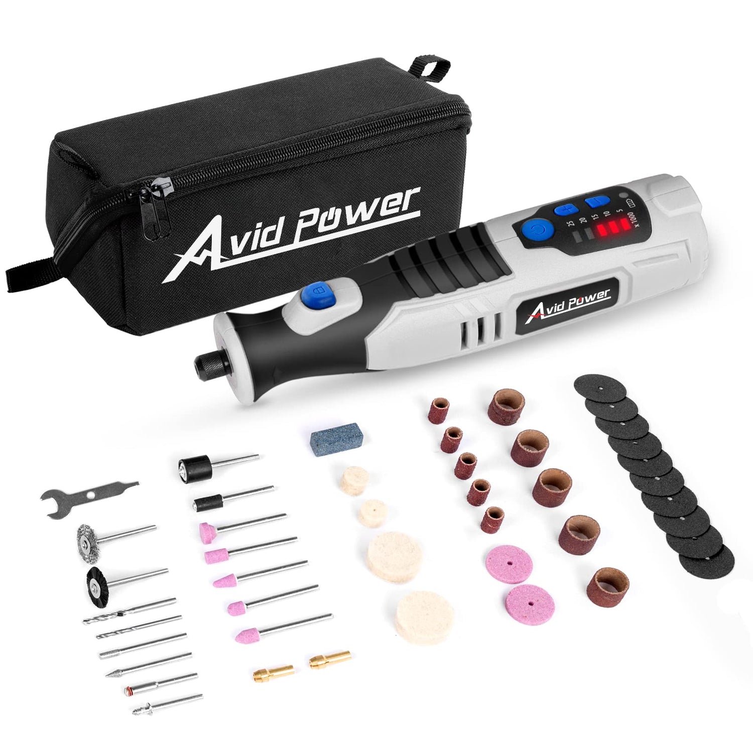 AVID POWER Cordless Rotary Tool 2.0 Ah 8V Rechargeable Rotary Tool, 4 Front LED Lights, 5 Speeds, 60 Pcs Rotary Tool Accessories with Bag for AVID POWER
