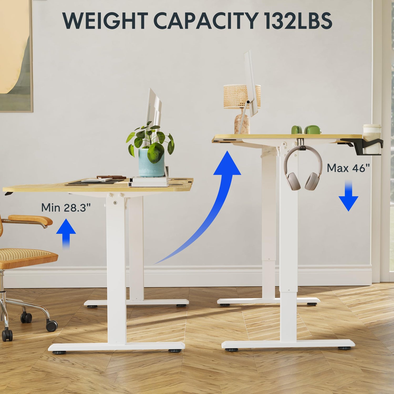 FLEXISPOT Standing Desk 63 x 30 Inch Adjustable Height Desk with Splice Board Home Office Computer Workstation Electric Sit Stand up Desk, Maple Top FLEXISPOT