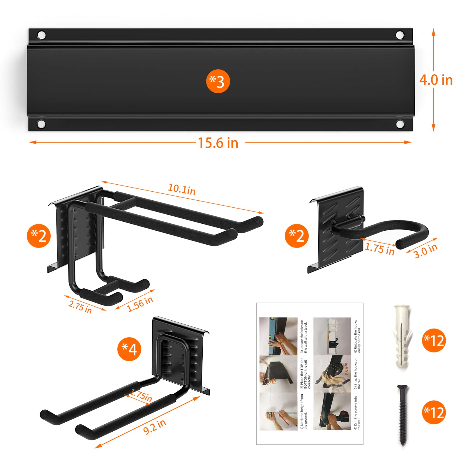 Garage Tool Organizer Wall Mount 11 PCS, Yard Garden Tool Organizer, Adjustable Garage Organizers with 8 Heavy Duty Hooks, Max Load 500lbs Garage - WoodArtSupply