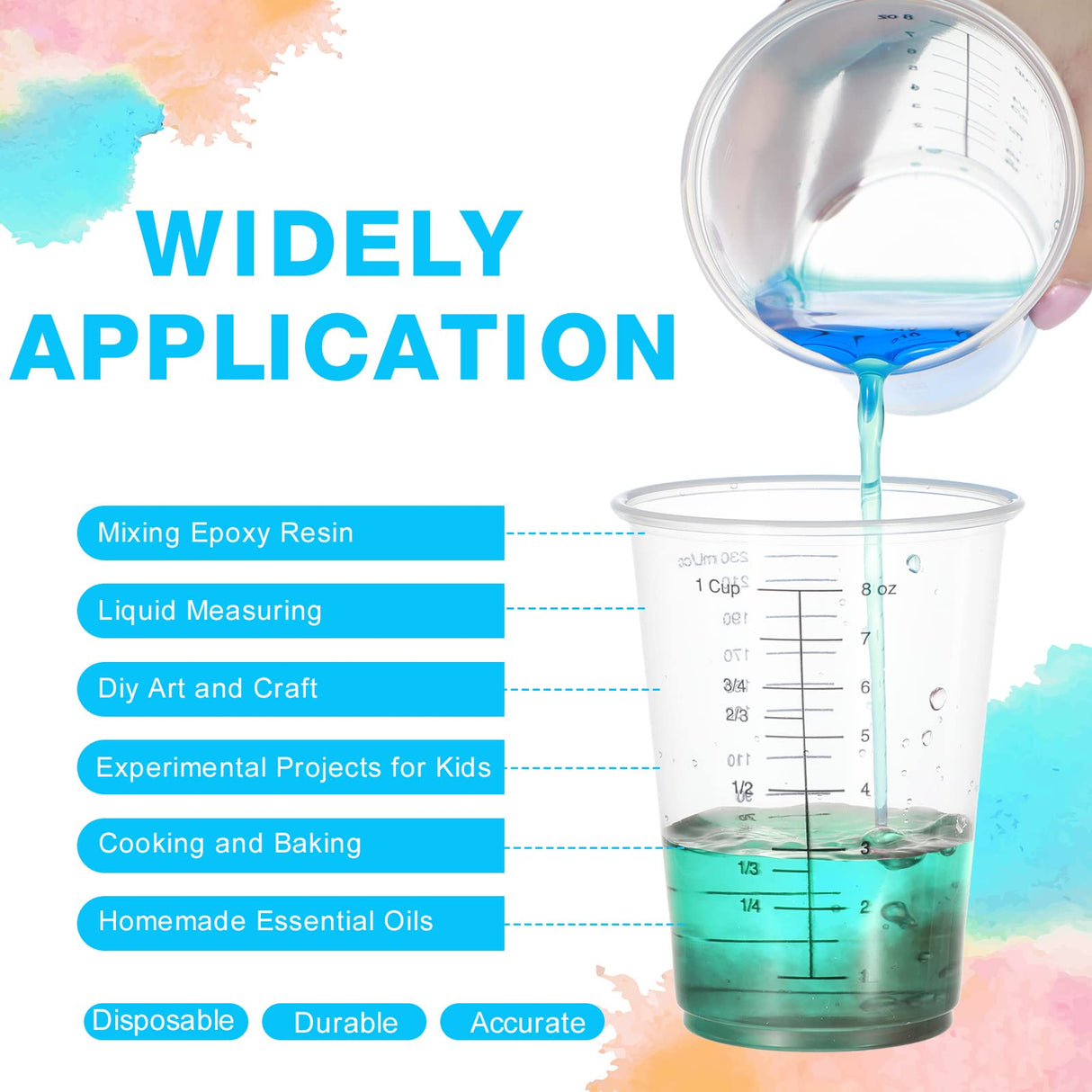 300 Pack 8 oz Disposable Measuring Cups Clear Plastic Measuring Cups with 300 Wooden Mixing Sticks Resin Mixing Cup Liquid Measuring Cups for Epoxy Gerrii