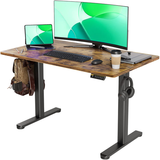 Claiks Electric Standing Desk, Adjustable Height Stand up Desk, 48x24 Inches Sit Stand Home Office Desk with Splice Board, Black Frame/Rustic Brown - WoodArtSupply