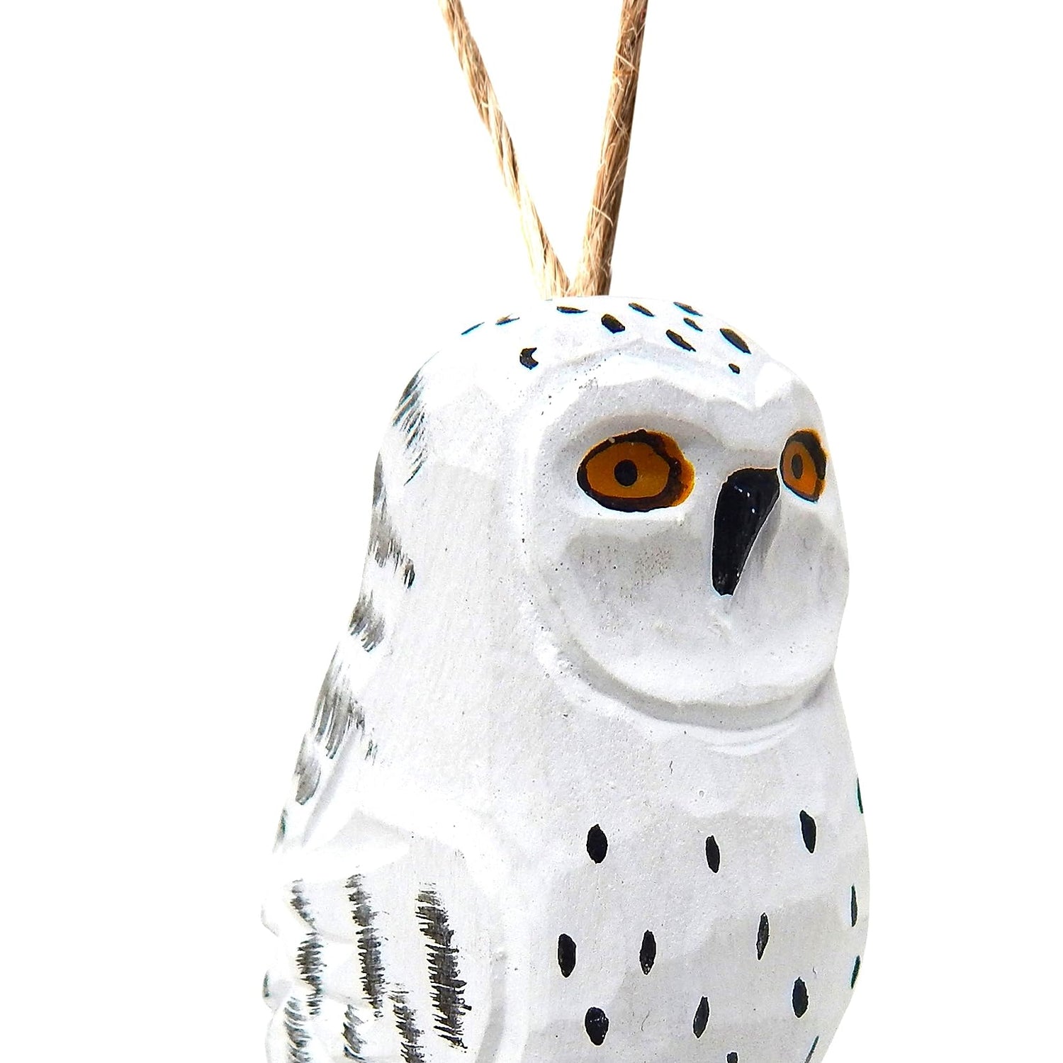 Snowy White Owl Wood Ornament Hanging Animal Figurine Handmade Carved Decoration Selsela
