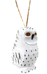 Snowy White Owl Wood Ornament Hanging Animal Figurine Handmade Carved Decoration Selsela