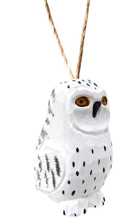 Snowy White Owl Wood Ornament Hanging Animal Figurine Handmade Carved Decoration Selsela