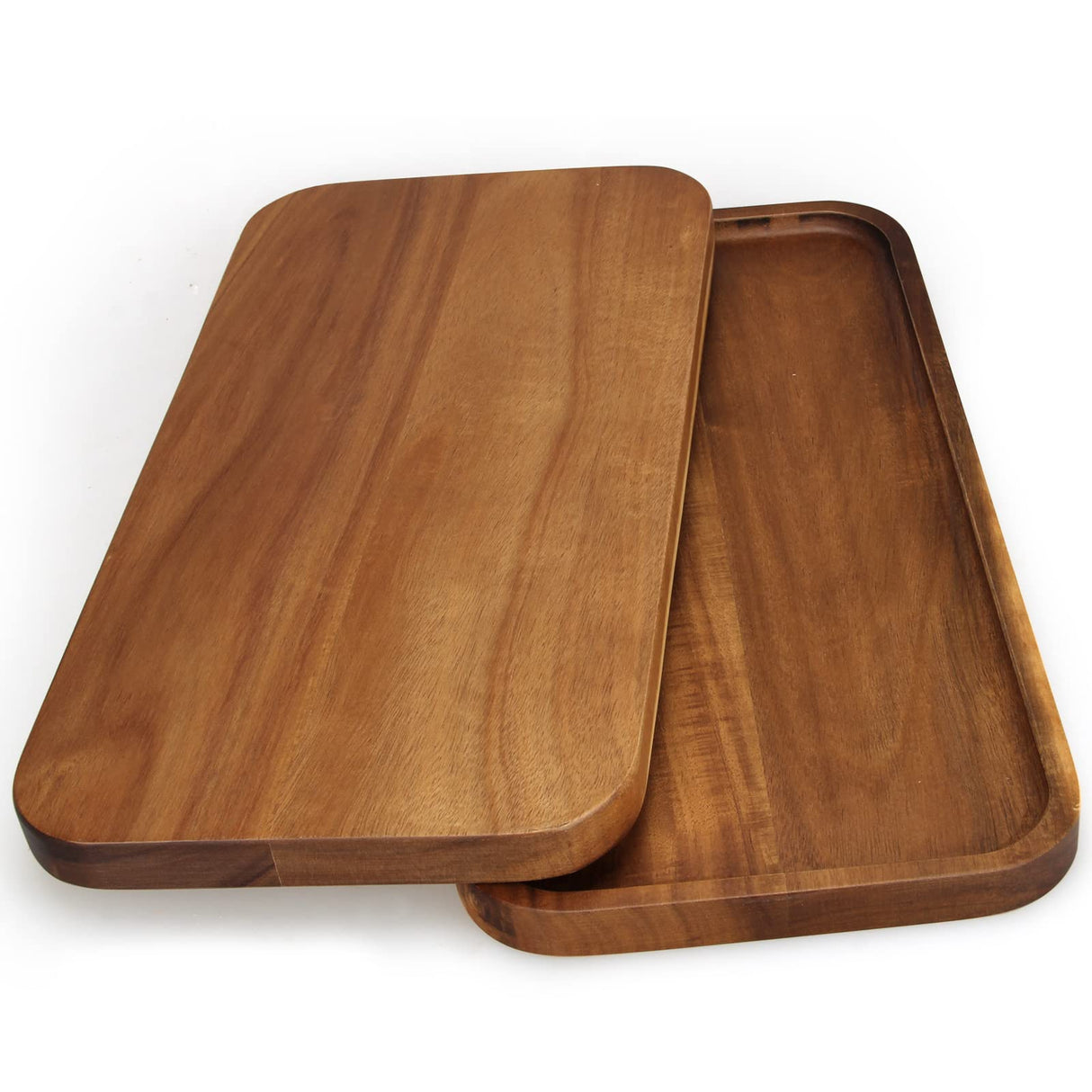 2 Pcs Rectangular Wooden Platters for Food Party Appetizer Fruit Serving Tray for Decor 16" x 8" Large Acacia Wood Cheese Charcuterie Board Rectangle Ayiaren