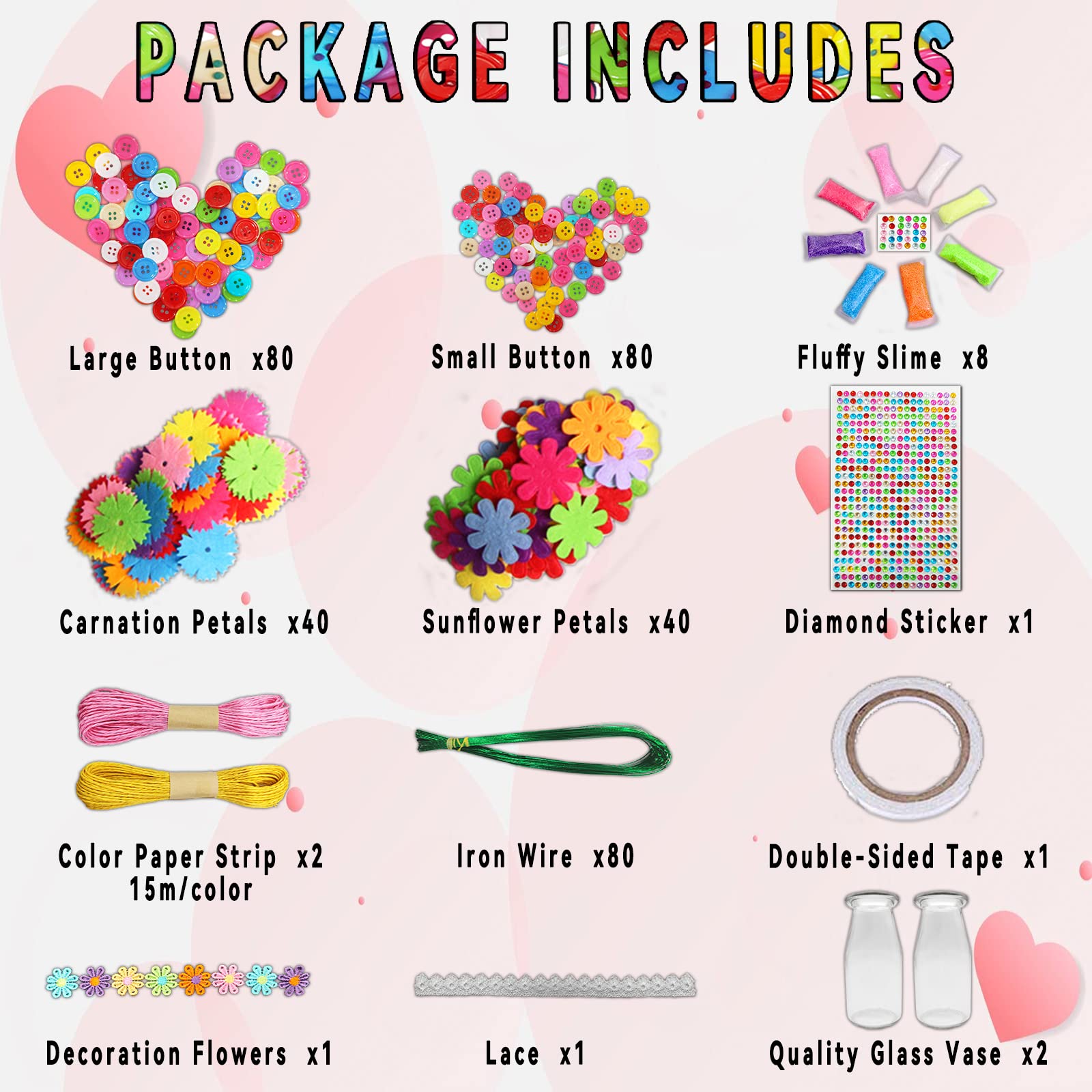 Crafts for Girls Ages 6-10 Make Your Own Flower Bouquet with Buttons and Felt Flowers, Vase Art and Craft for Children - DIY Activity Christmas - WoodArtSupply