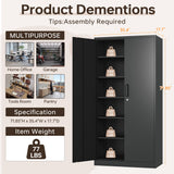 AFAIF Metal Garage Cabinets, 72" Tall Locking Storage Cabinets with 2 Doors and 5 Adjustable Shelves, Steel Utility Tool Cabinet, Black Lockable AFAIF