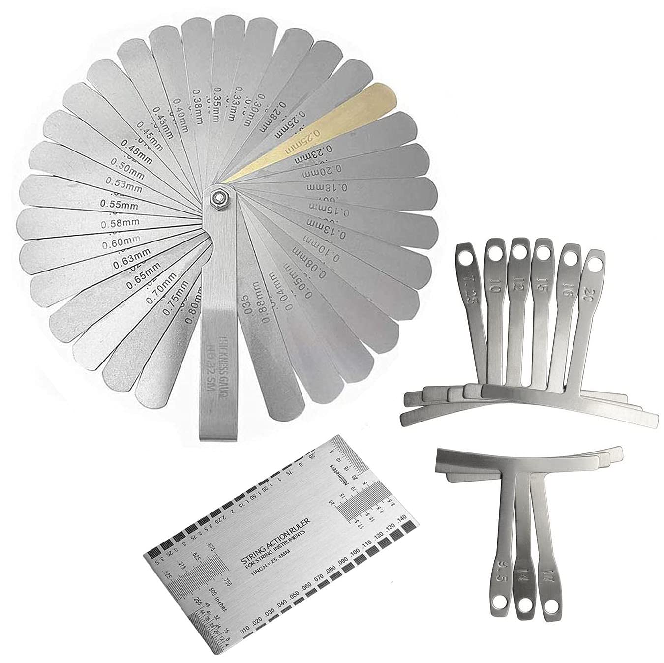 Jiayouy 11 Pieces Guitar Luthier Tool Kit Including 9pcs Understring Radius Gauge String Action Gauge Ruler 32 Blades Feeler Gauge for Guitar and Jiayouy