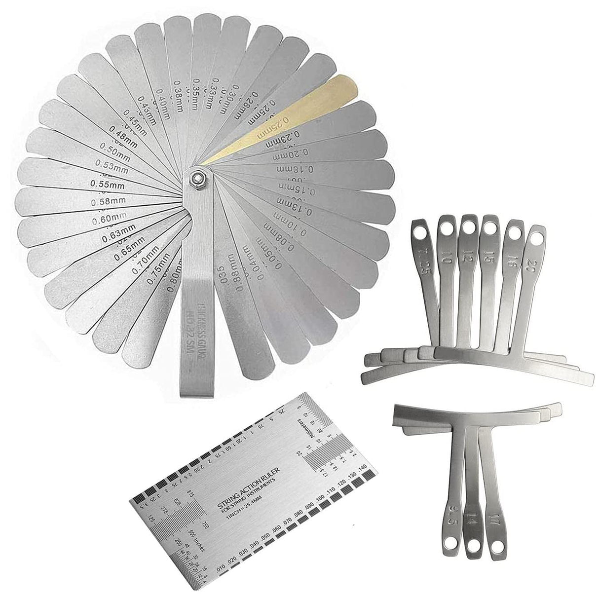Jiayouy 11 Pieces Guitar Luthier Tool Kit Including 9pcs Understring Radius Gauge String Action Gauge Ruler 32 Blades Feeler Gauge for Guitar and Jiayouy