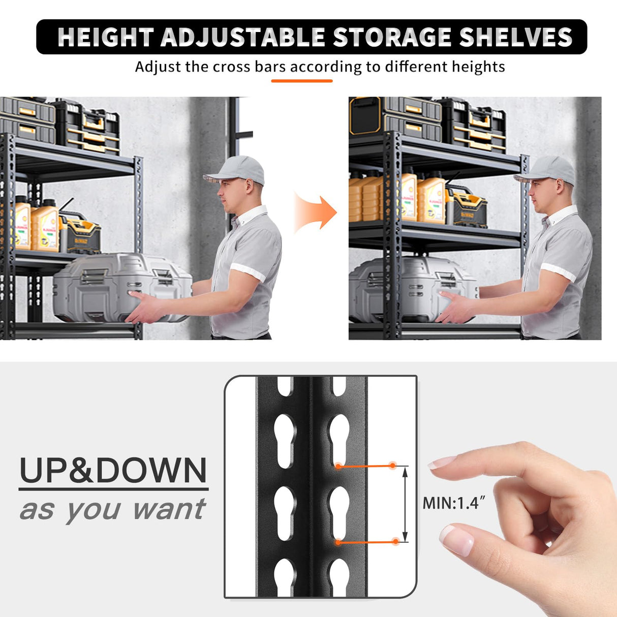 REIBII 72'' Garage Shelving Heavy Duty Garage Storage Shelves Loads 1700LBS Heavy Duty Shelving Adjustable 5-Tier Metal Shelves for Storage,Basement REIBII