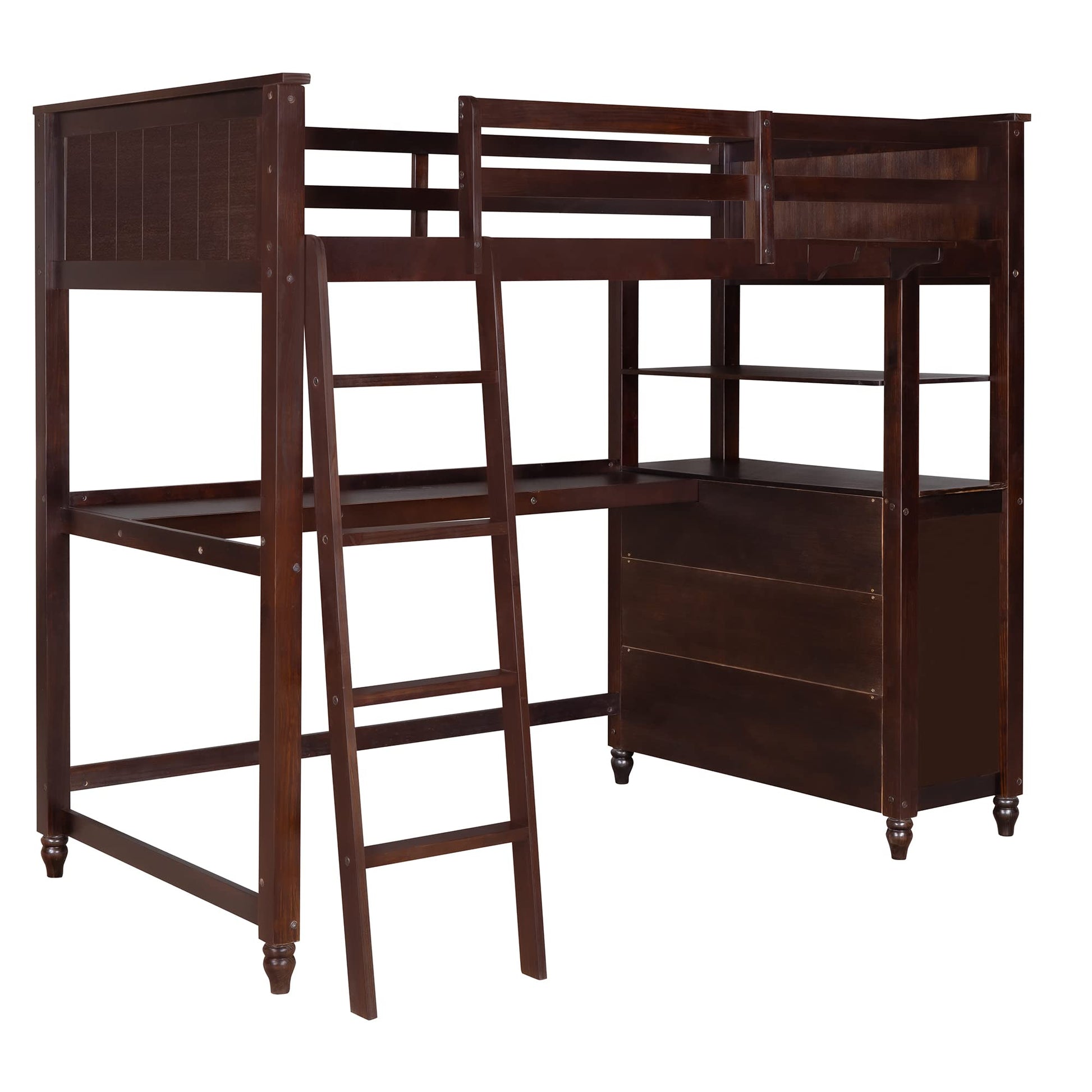 Bellemave Espresso Twin Loft Bed with Desk, Dresser, and Storage for Kids and Teens - WoodArtSupply