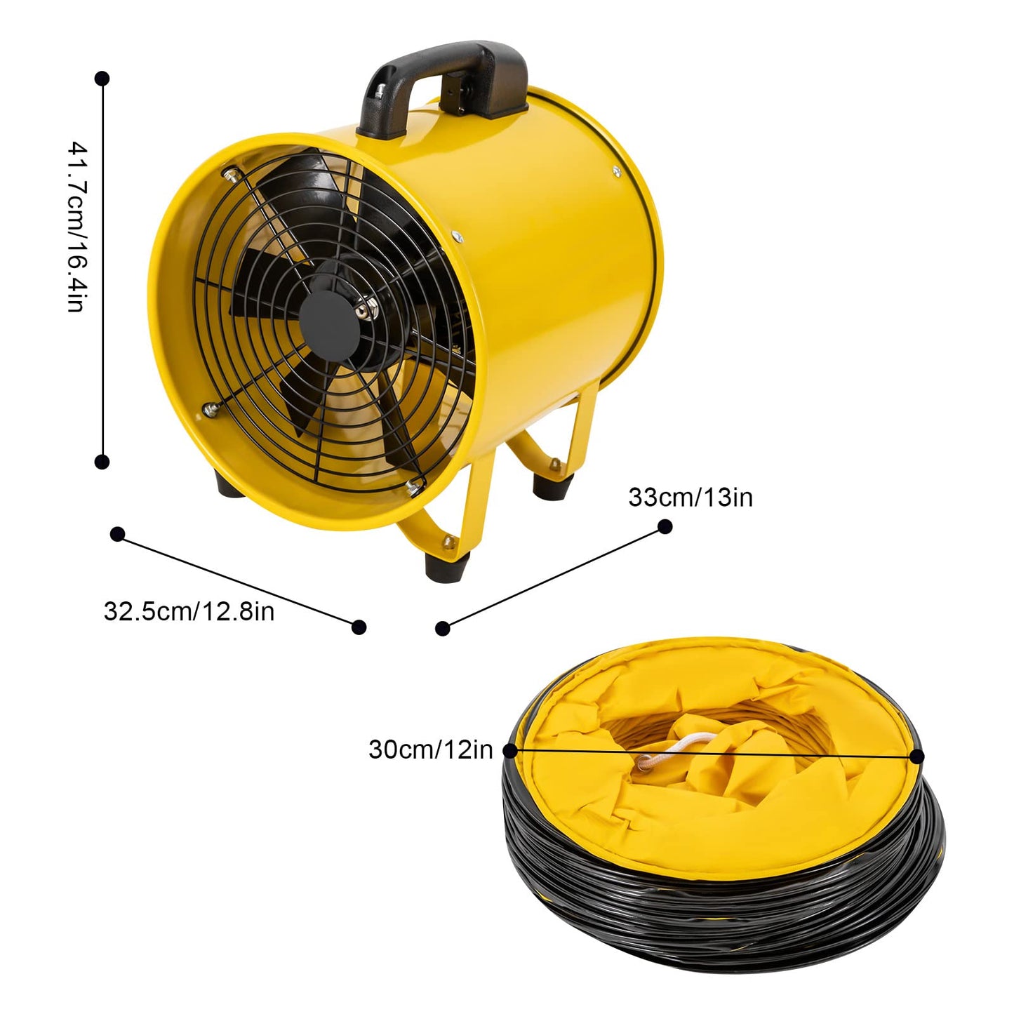 12" Utility Blower, Exhaust Explosion Proof Ventilation Fan, 1471 and 2295 CFM High Velocity Ventilator with16ft Duct Hose, Fume Extractor for - WoodArtSupply