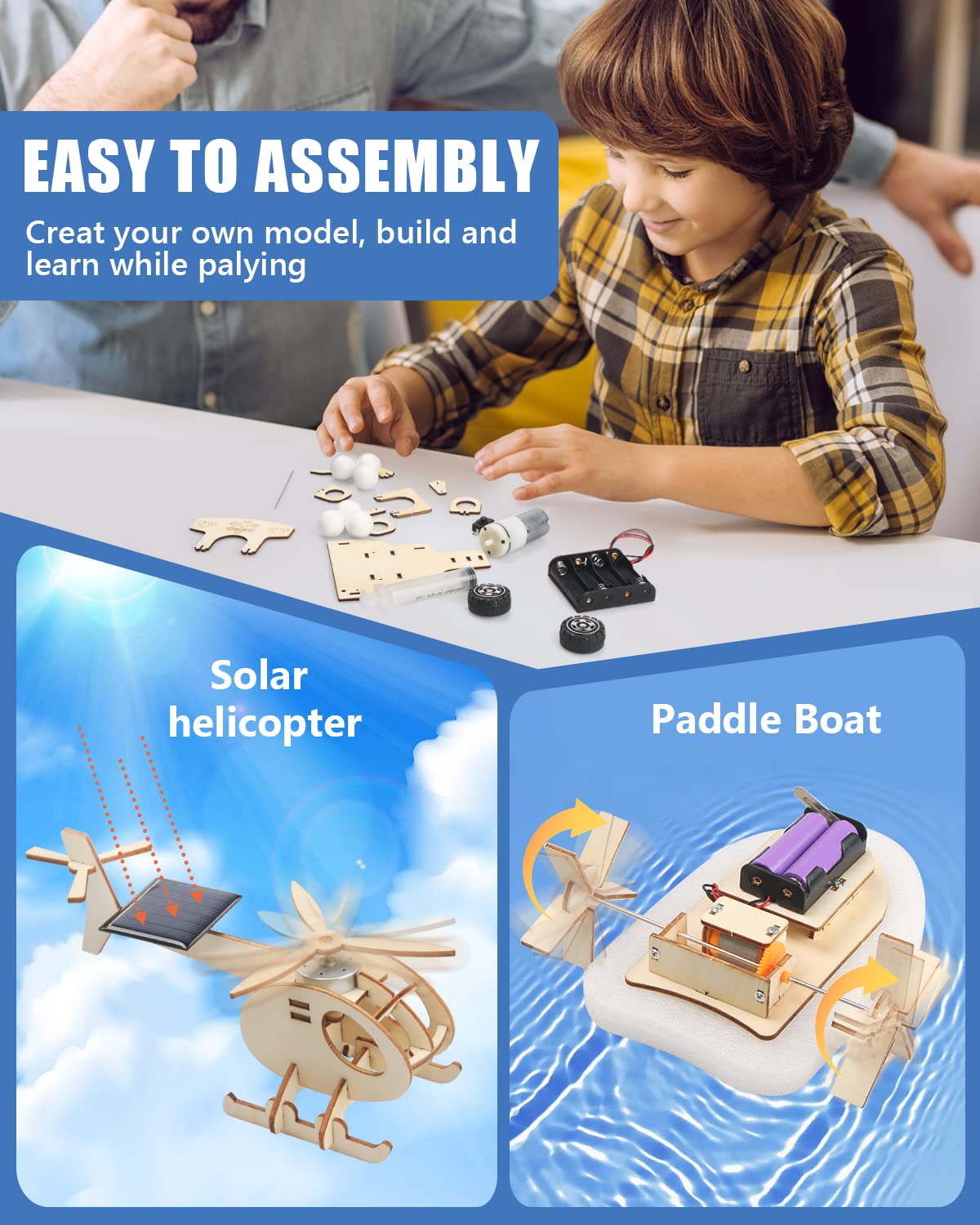 5 Set STEM Projects for Kids Ages 8-12, Model Car Kits, Wooden 3D Puzzles, Educational Science Experiment Kits, Building Toys, Gifts for Boys and Poraxy