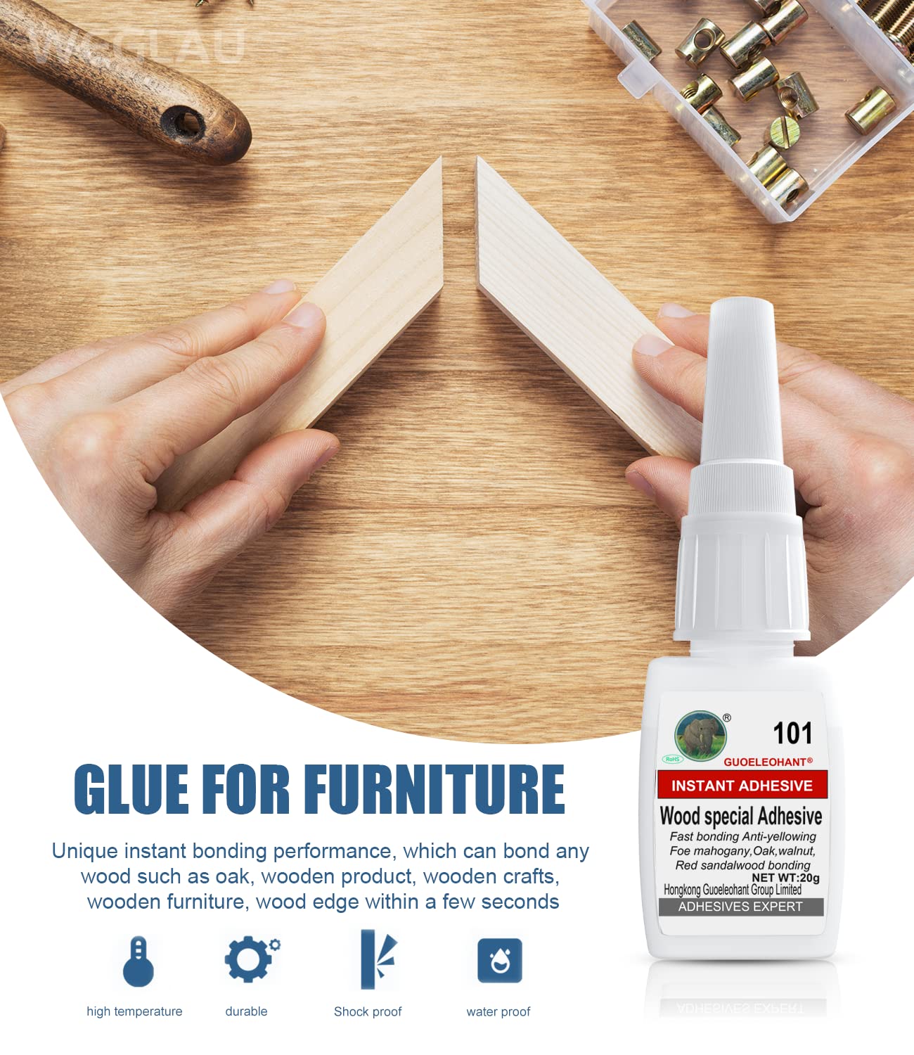 Weglau Wood Glue, Wood Adhesive,Instantly Strong Adhesive,Suitable for Wood, Oak, Wooden Craft, Wooden Product, Wood Edge,Paper, etc. - 20g Weglau