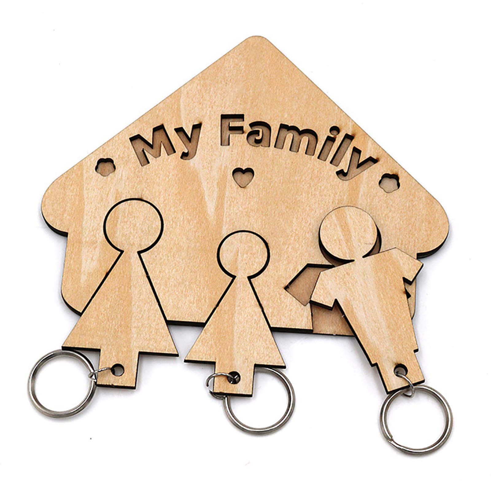 My Family Wooden Wall Key Holders House Shape Wood Key Hook Unfinished Wood Wall Decoration 6”x5.5” - WoodArtSupply