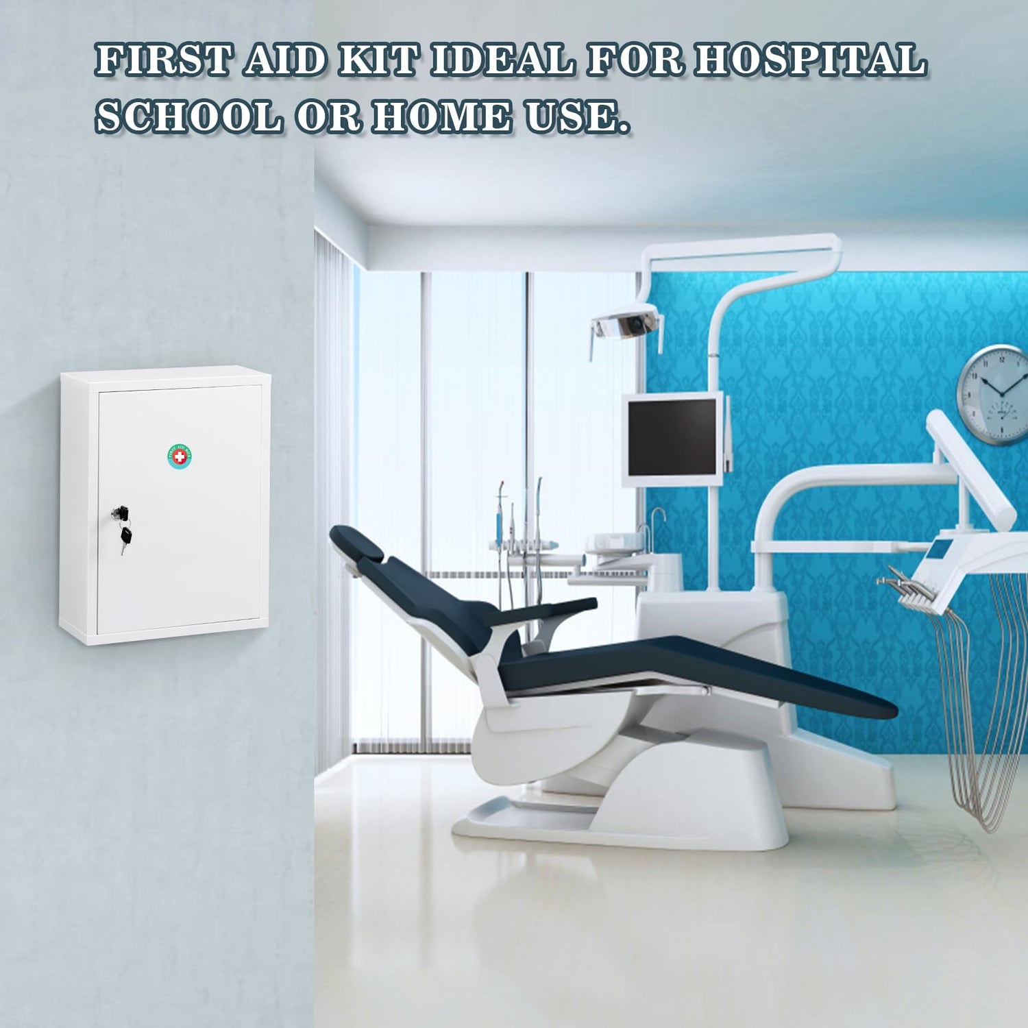 KYODOLED Wall Mount Medicine Cabinet, Large Capacity First Aid Wall Cabinet for Bathroom, Locking Medicine Cabinet with Key, Secure Steel Lock Box KYODOLED