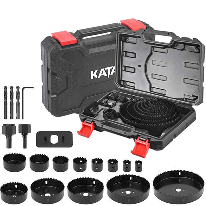 KATA Hole Saw Set 20PCS Hole Saw Kit with 3/4"-6"(19-152mm) 13PCS Saw Blades, 2 Mandrels, 3 Drill Bits, 1 Installation Plate, 1 Hex Key, Ideal for - WoodArtSupply