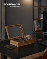 SONGMICS Watch Box, 10-Slot Watch Case, Solid Wood Watch Box Organizer with Large Glass Lid, Watch Display Case with Removable Pillows, Gift for SONGMICS