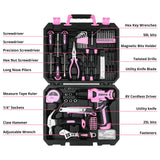 DEKOPRO Drill Set: Tool Set with 8V Pink Cordless Drill, Home Tool Kit with Drill, Hand Tool Kits for Women 126 Piece DEKOPRO