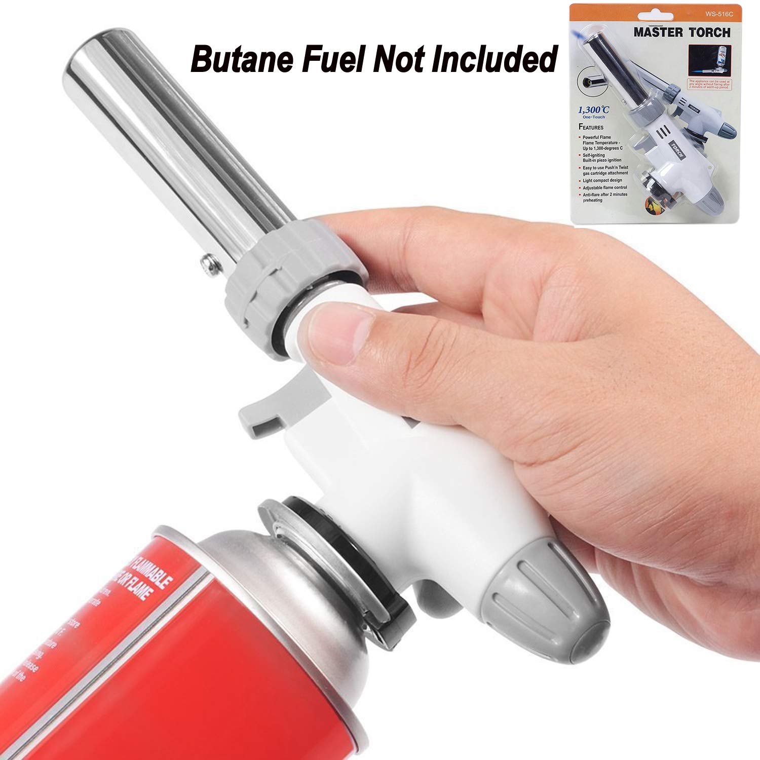 Butane Torch Kitchen Blow Lighter - Culinary Torches Chef Cooking Professional Adjustable Flame with Reverse Use for Creme, Brulee, BBQ, Baking, FunOwlet