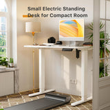 JOY worker Small Electric Standing Desk, 35" x 20" Whole Piece Height Adjustable Desk with Memory Controller, White Sit to Stand Desk Workstation for JOY worker