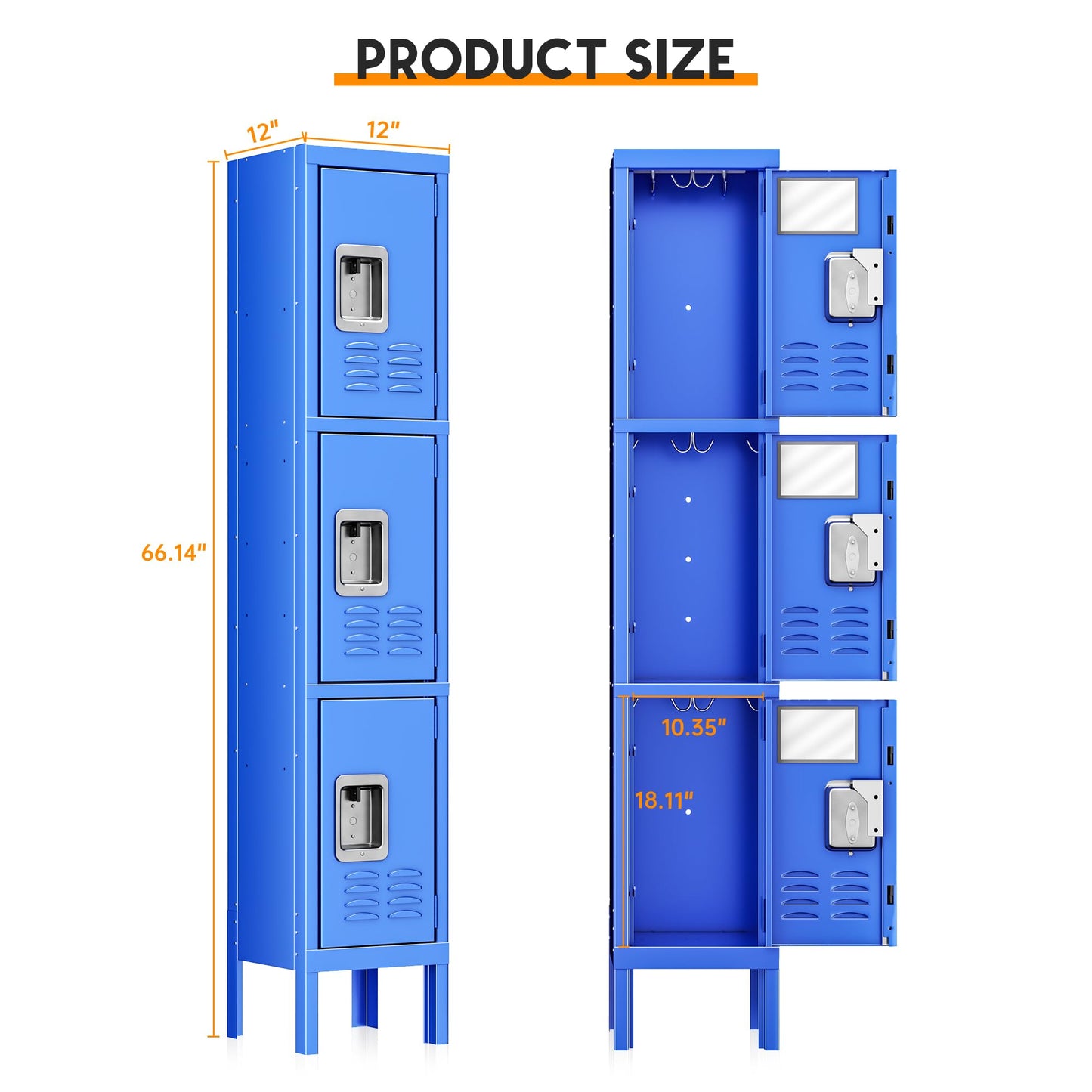 INTERGREAT Metal Lockers for Employees, 3 Door Storage Locker, Tall Steel Locker Cabinet for School, Office, Home, Gym, Kid Room, with Mirror (Blue, - WoodArtSupply