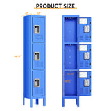 INTERGREAT Metal Lockers for Employees, 3 Door Storage Locker, Tall Steel Locker Cabinet for School, Office, Home, Gym, Kid Room, with Mirror (Blue, INTERGREAT