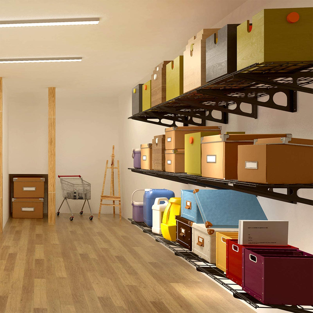 FLEXIMOUNTS 2-Pack 2x6ft Garage Shelving 24-inch-by-72-inch Wall Shelf Garage Storage Rack Floating Shelves, Black FLEXIMOUNTS