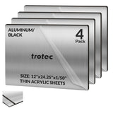 Trotec | Thin Acrylic Sheet | 4 Pcs | Aluminum/Black | Matte, Gloss & Brushed Metal Finish | 24.25”x12”x 1/50” | 2 Ply | Acrylic Panels for Laser TROTEC