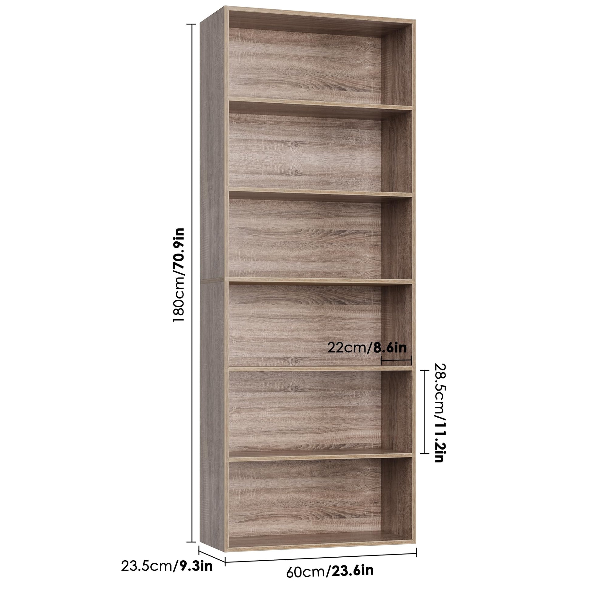 FOTOSOK 6-Tier Light Oak Open Bookcase - Freestanding Storage for Home & Office - WoodArtSupply