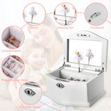 Jozen Gift Wooden Ballerina Medium White Musical Jewelry Box with Mirror for girls，Kid's Jewelry Storage Music Box Jozen Gift