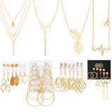 Necklace and Earring Jewelry Set, with 24 Pairs Layered Ball Dangle Hoop Stud Earrings and 4 PCS Necklaces of Different Lengths for Women Jewelry AROIC