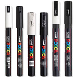 Posca - Ultra Fine to Fine Paint Marker Pens Set - PC-1MR, PC-1M, PC-3M - White & Black Ink - Pack of 6 posca