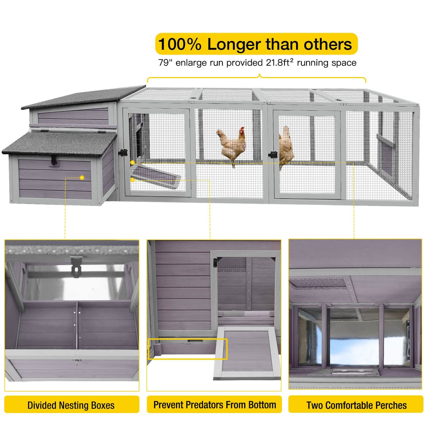 Aivituvin Chicken Coop for 4-6 Chickens/Ducks, Outdoor Wooden Chicken House Large Hen House Poultry Cage with Two Nesting Boxes 103in - WoodArtSupply