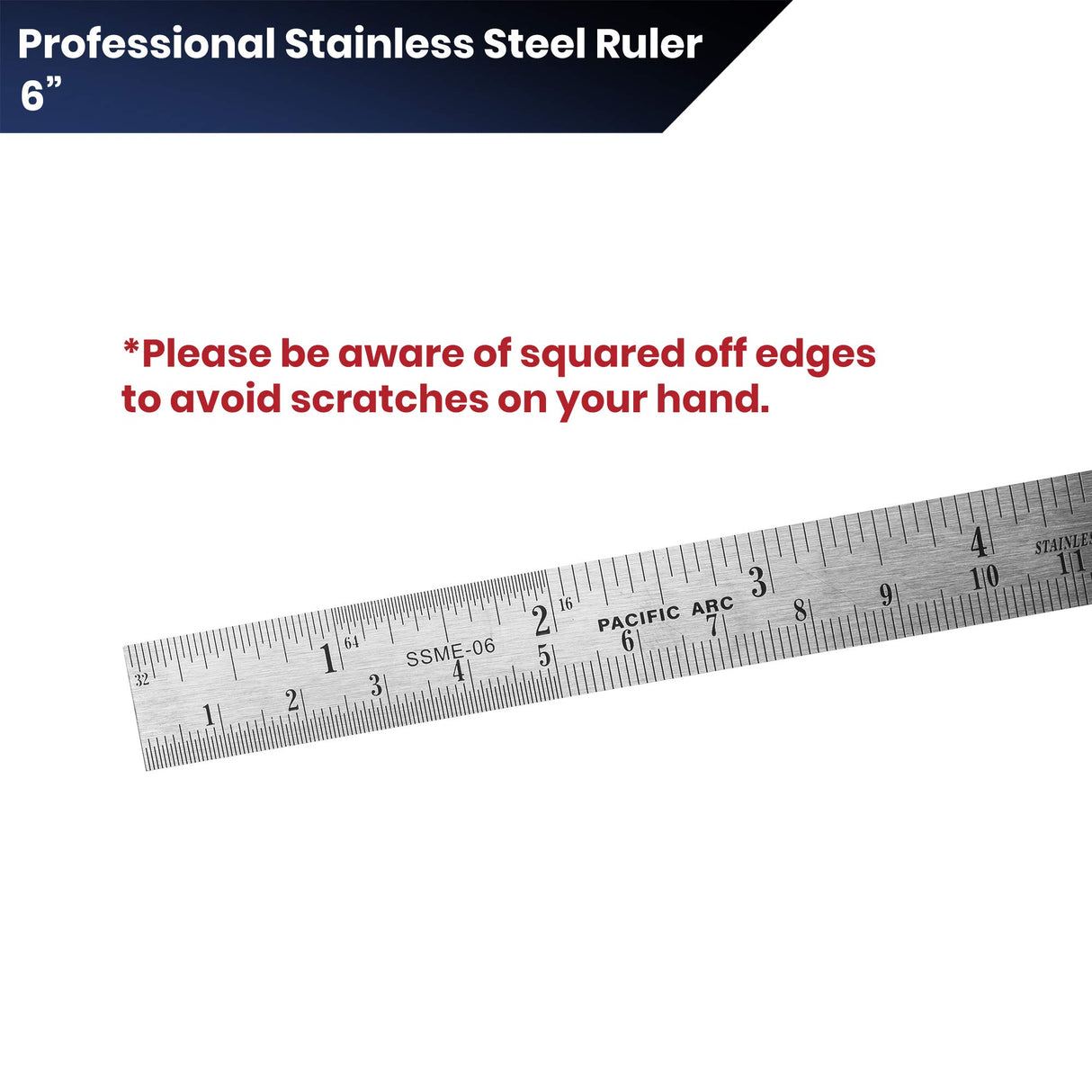 Pacific Arc 6 Inch Stainless Steel Ruler with Inch/Metric Conversion Table, 2 Pack Pacific Arc