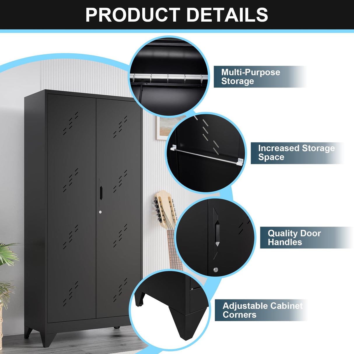 LyAosdFu Metal Storage Cabinets, 75" Cleaning Tool Cabinet with Locking Door, Tall Broom Tool Organizer and Storage, Large Storage Cabinet for LyAosdFu