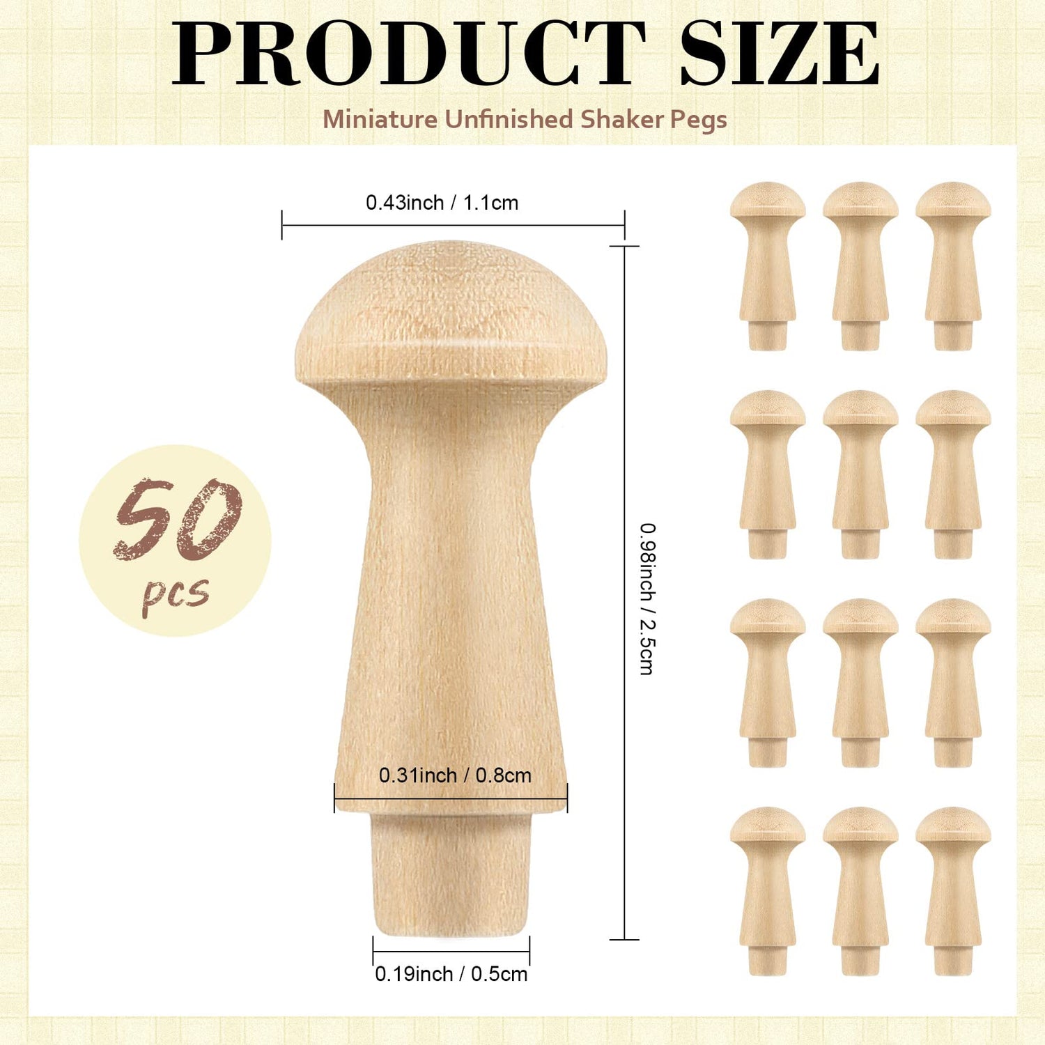 50 Pcs Mini Shaker Pegs Wooden Hooks Wall Mounted, Smooth Texture Wood Pegs for Hanging Coat Hat Towel Clothes Wall Organizing Supplies, 0.98 x 0.43 Yinkin