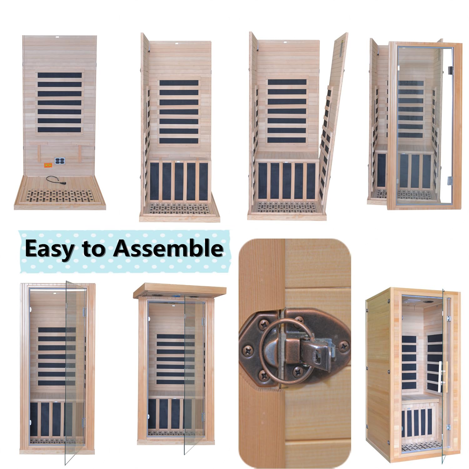 Infrared Saunas Room for Home 1 Person 1260W,7 Piece Graphene Heating Plate Dry Sauna, Wooden Canadian Hemlock Indoor Spa Sauna,Multi Functional Kang Share