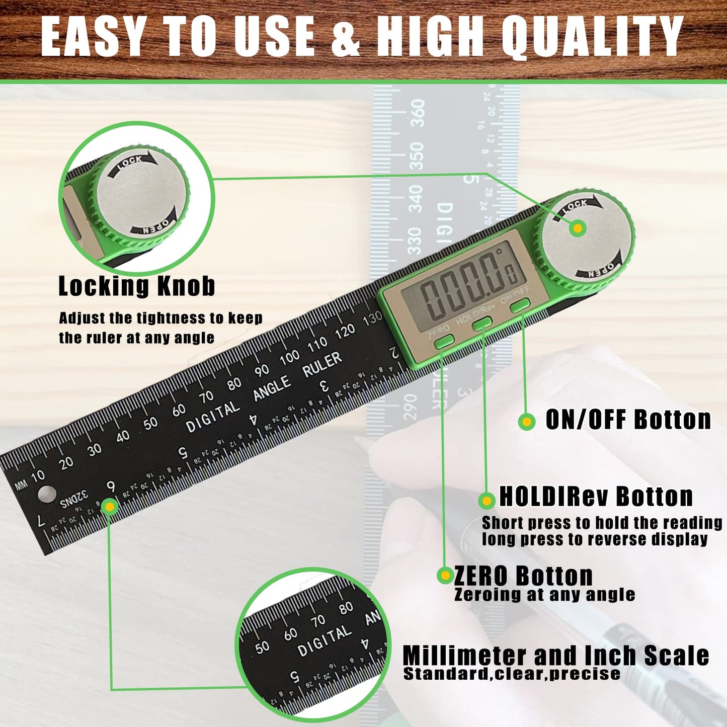 Digital Angle Finder Protractor, 2-in-1 Digital Miter Saw Protractor, 7 Inch/200mm ABS Angle Ruler, High Accuracy Miter Angle Measuring Tool for - WoodArtSupply