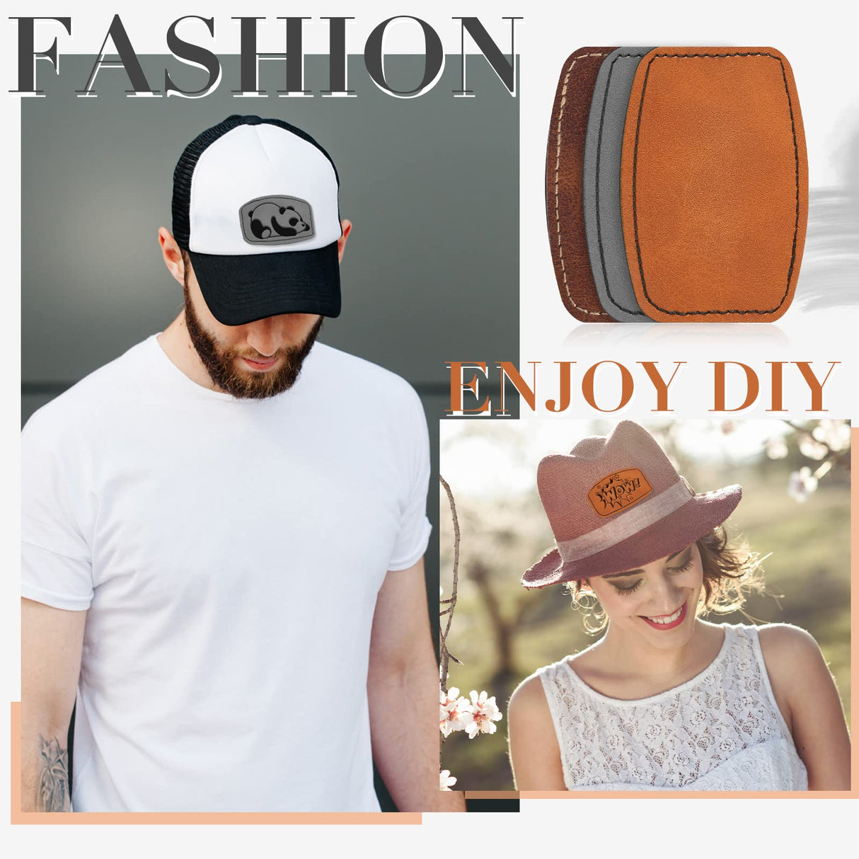 60 Pcs Blank Leatherette Hat Patches with Adhesive Rustic Leatherette Rounded Rectangle Patch Faux Leather Patches for Hats Costumes Fabric Repair Dunzy