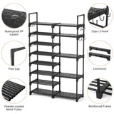 ROJASOP Shoe Rack Organizer, 8-Tier Metal Shoe Rack for Closet Entryway Garage, 26-32 Pairs Tall Shoe Boot Storage Shelf with 15 Hooks, Stackable ROJASOP