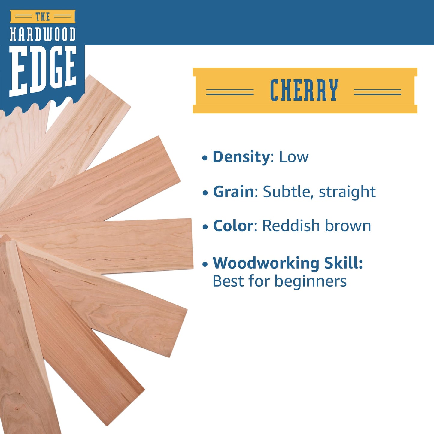 The Hardwood Edge Cherry Wood Planks - 4-Pack Cherry Craft Wood for Unfinished Wood Crafts - 1/4’’ (6mm) 100% Pure Hardwood - Laser Engraving Blanks