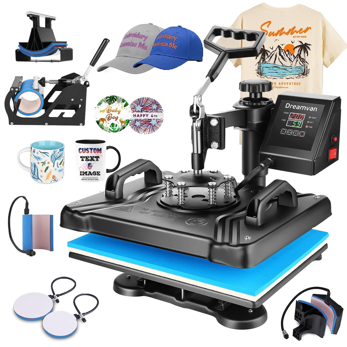 Heat Press 5 in 1 Combo, Upgraded Heat Press Machine 360-Degree Swing Away Digital Shirt Printing Multifunction Heat Press for Sublimation Heat Press - WoodArtSupply