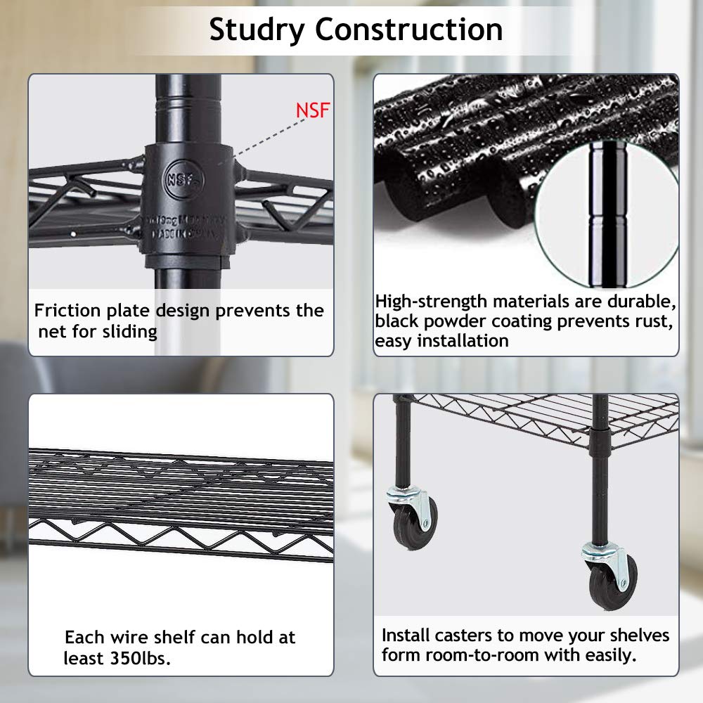 Dkelincs 6 Tier Storage Rack Metal Wire Shelf Unit Height Adjustable NSF Heavy Duty Garage Rack with Wheels 48" x 18" x 82" Commercial Grade Utility - WoodArtSupply