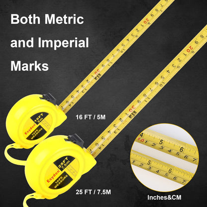 2 Packs Tape Measure 25 ft /16 ft, Esydon Measuring Tape Retractable, Self-Locking Tape Measurer, Easy Read Imperial/Metric Scale Measurement Tape