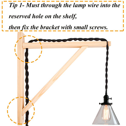 2 Pack Wall Mount Natural Wood Bracket Solid Bracket Shelf Supports Kits for Sconces Pendant Lights Swag Lamps Lighting Lamps Hanging Farmhouse - WoodArtSupply