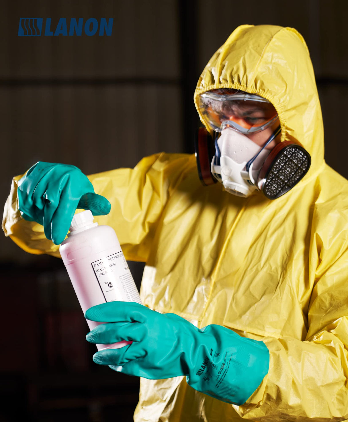 LANON 3 Pairs Nitrile Chemical Resistant Gloves, Reusable Heavy-Duty Rubber Gloves, Acid, Alkali & Oil Protection, Non-Slip, Large LANON Protection