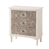 HOMPUS End Table w Flower Pattern, Nightstand w 3 Storage Drawers, Small Night Stand w Wood Grain Finish, Accent Table Side Table, Small Chest HOMPUS