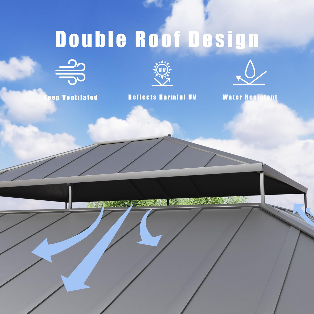 Joyside Wood Gazebo with Mosquito Netting 13 x 11 ft. Wood Patio Gazebo - Cedar Wood Framed Gazebo with Steel Frame Gable Roof Hardtop Gazebo for Joyside